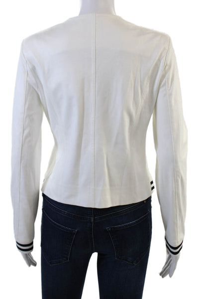 Insight Womens Striped Round Neck Long Sleeve Snap Closure Jacket White Size 2