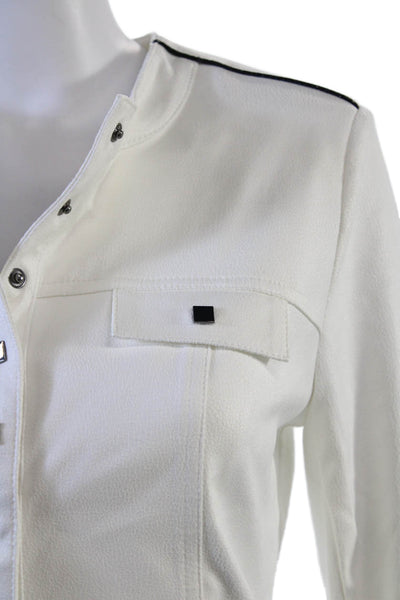 Insight Womens Striped Round Neck Long Sleeve Snap Closure Jacket White Size 12