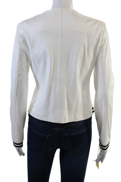 Insight Womens Striped Round Neck Long Sleeve Snap Closure Jacket White Size 12