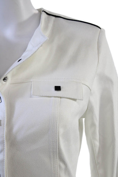 Insight Womens Striped Round Neck Long Sleeve Snap Closure Jacket White Size 10