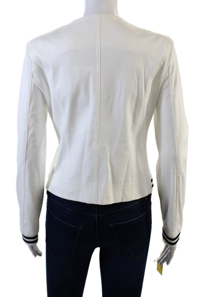 Insight Womens Striped Round Neck Long Sleeve Snap Closure Jacket White Size 10