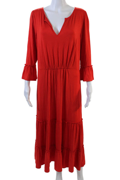Boden Womens V-Neck Ruffled Trim Detailed Tiered Maxi Dress Red Size 10