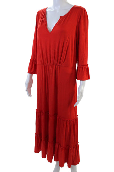 Boden Womens V-Neck Ruffled Trim Detailed Tiered Maxi Dress Red Size 10