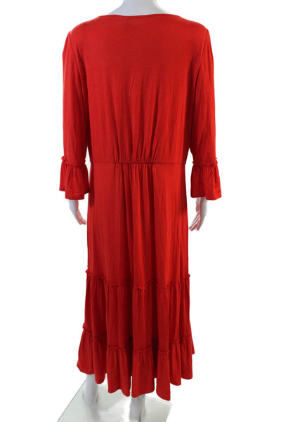 Boden Womens V-Neck Ruffled Trim Detailed Tiered Maxi Dress Red Size 10
