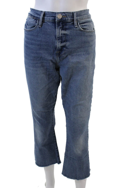 Frame Womens Zip Button High Waisted Straight  Crop Bottom Jeans Blue Size EUR 3