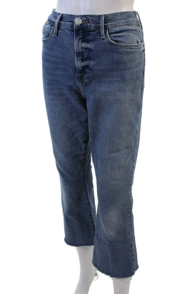 Frame Womens Zip Button High Waisted Straight  Crop Bottom Jeans Blue Size EUR 3