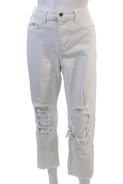 L Agence Womens Cotton Zip Button Straight Leg Light Wash Jeans White Size EUR 3