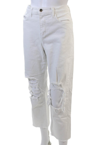 L Agence Womens Cotton Zip Button Straight Leg Light Wash Jeans White Size EUR 3