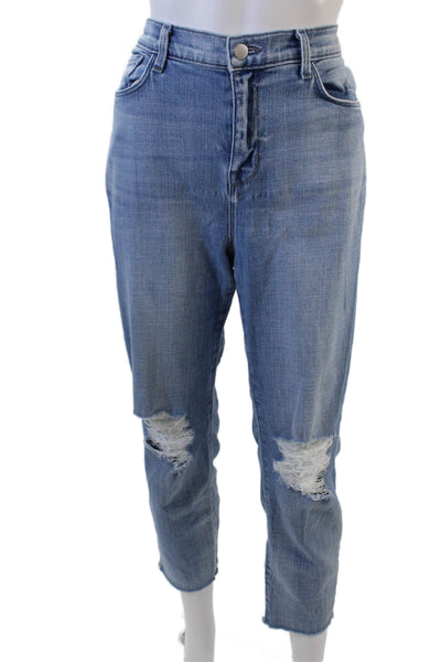 L Agence Womens Cotton Zip Button Distress Straight Jeans Blue Size EUR 30