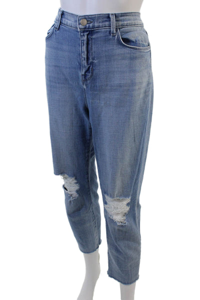 L Agence Womens Cotton Zip Button Distress Straight Jeans Blue Size EUR 30