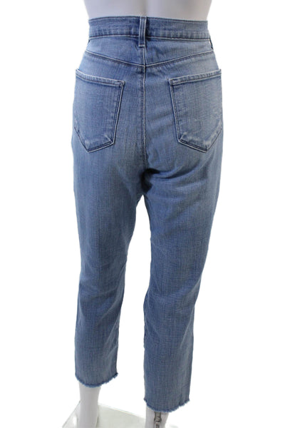 L Agence Womens Cotton Zip Button Distress Straight Jeans Blue Size EUR 30