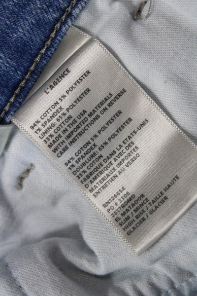 L Agence Womens Cotton Zip Button Distress Straight Jeans Blue Size EUR 30