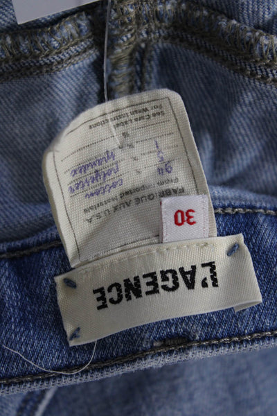L Agence Womens Cotton Zip Button Distress Straight Jeans Blue Size EUR 30