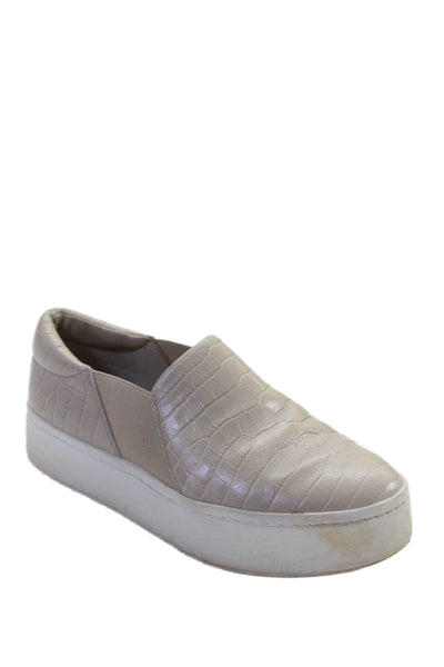 Vince Womens Platform Croc Embossed Slip On Sneakers Beige Size 6