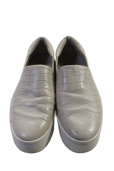 Vince Womens Platform Croc Embossed Slip On Sneakers Beige Size 6