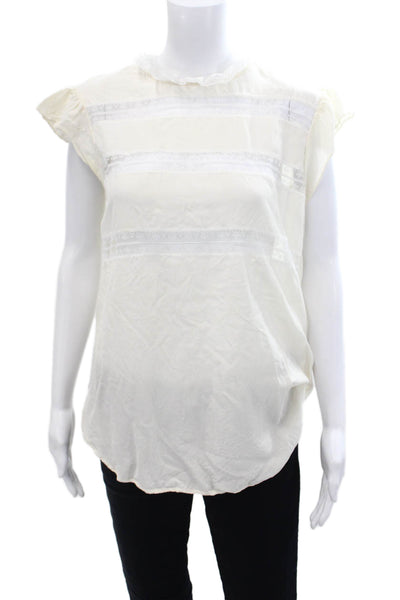 Sandro Womens Silk Lace Trim Sleeveless Tank Top Porcelain White Size 3