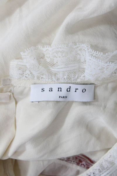 Sandro Womens Silk Lace Trim Sleeveless Tank Top Porcelain White Size 3