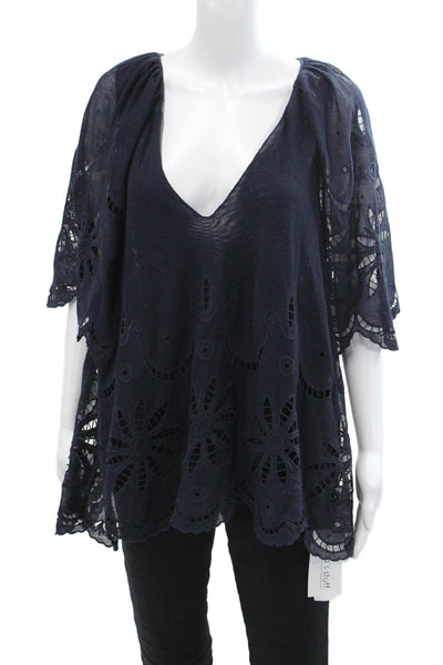 The Great Womens Eyelet Sleeveless V Neck Tank Top Navy Blue Size 2