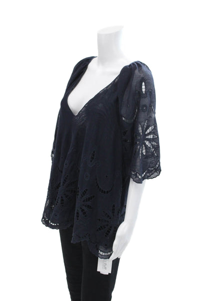 The Great Womens Eyelet Sleeveless V Neck Tank Top Navy Blue Size 2