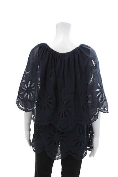 The Great Womens Eyelet Sleeveless V Neck Tank Top Navy Blue Size 2