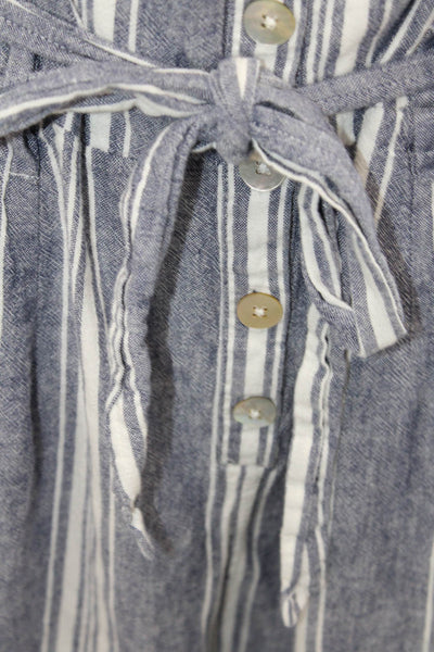 Rails Womens Striped Sleeveless Belted Straight Leg Jumpsuit Blue White Size Lar