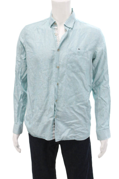 Ted Baker London Mens Long Sleeves Button Down Shirt Sky Blue Cotton Size 4