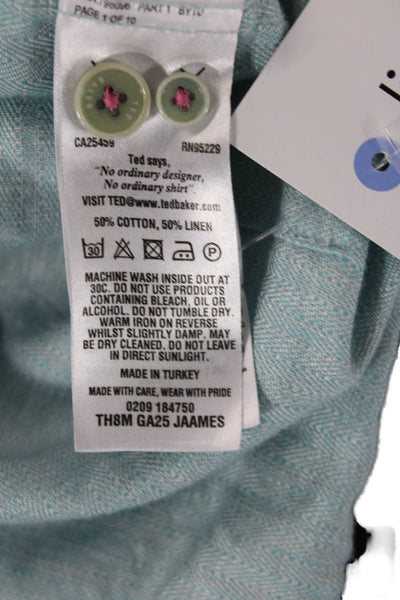 Ted Baker London Mens Long Sleeves Button Down Shirt Sky Blue Cotton Size 4