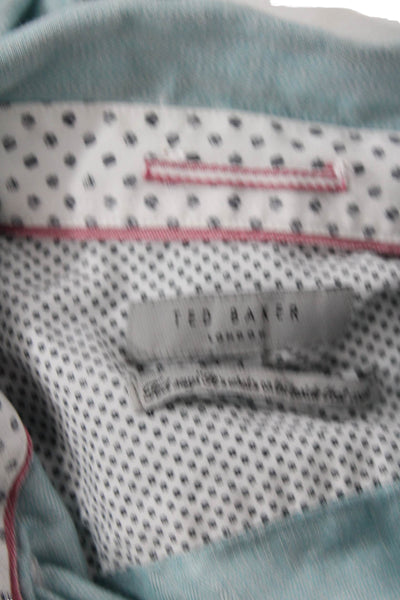 Ted Baker London Mens Long Sleeves Button Down Shirt Sky Blue Cotton Size 4