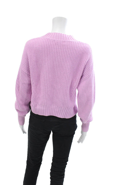 525 Womens Cotton Mock Neck Long Sleeve Knit Pullover Sweater Purple Size S