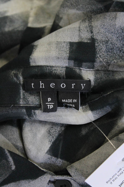 Theory Womens Sheer Silk Abstract Sleeveless Button Up Blouse Top Gray Size P