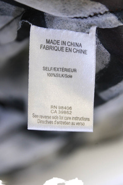 Theory Womens Sheer Silk Abstract Sleeveless Button Up Blouse Top Gray Size P