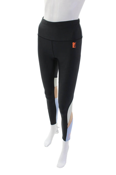 PE Nation Womens Color Block Mid-Rise Stretch Ankle Leggings Black Size M