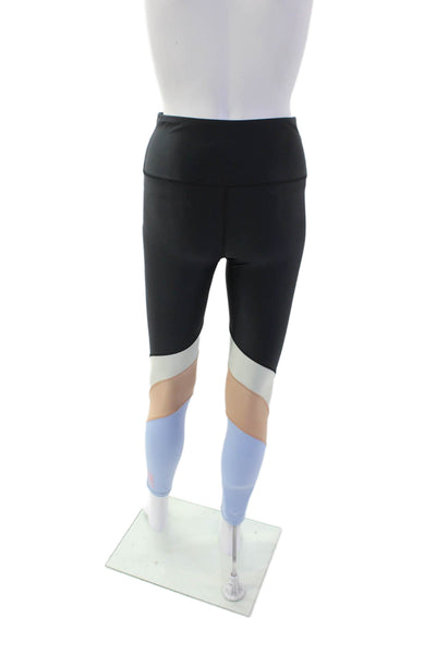 PE Nation Womens Color Block Mid-Rise Stretch Ankle Leggings Black Size M