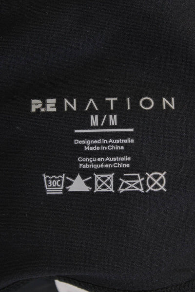 PE Nation Womens Color Block Mid-Rise Stretch Ankle Leggings Black Size M