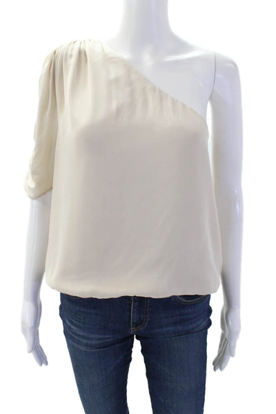 Cami Womens Silk Long Sleeve Pullover One Shoulder Blouse Top Beige Size M