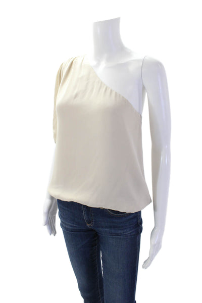 Cami Womens Silk Long Sleeve Pullover One Shoulder Blouse Top Beige Size M