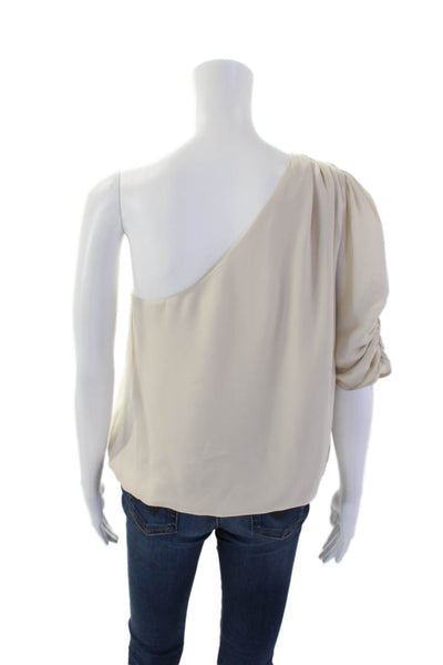 Cami Womens Silk Long Sleeve Pullover One Shoulder Blouse Top Beige Size M