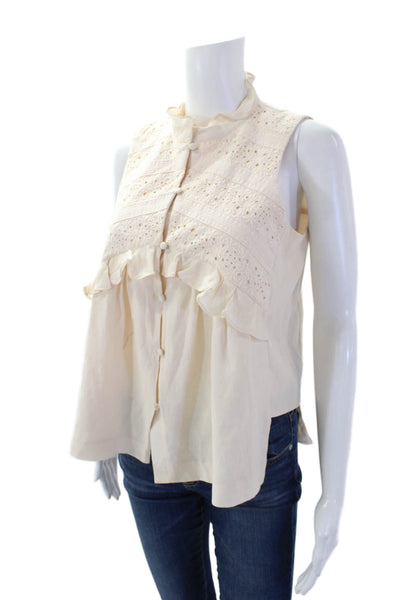 Intermix Womens Sleeveless Ruffle Lace Detail Button Down Blouse Pink Size S