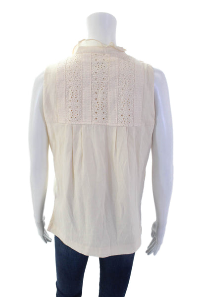 Intermix Womens Sleeveless Ruffle Lace Detail Button Down Blouse Pink Size S