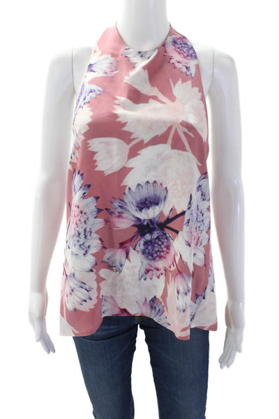 Intermix Womens Silk Tie Back Sleeveless Floral Halter Neck Blouse Pink Size S