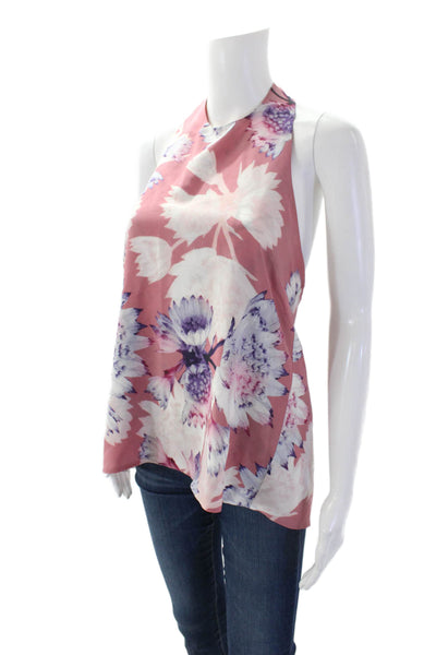 Intermix Womens Silk Tie Back Sleeveless Floral Halter Neck Blouse Pink Size S