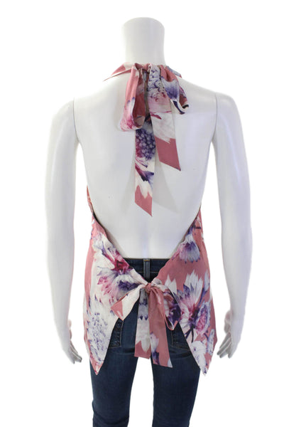 Intermix Womens Silk Tie Back Sleeveless Floral Halter Neck Blouse Pink Size S