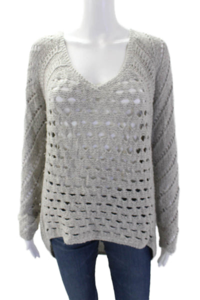 Helmut Lang Women's Round Long Sleeves Open Knit Hi-Lo Hem Sweater Gray Size S