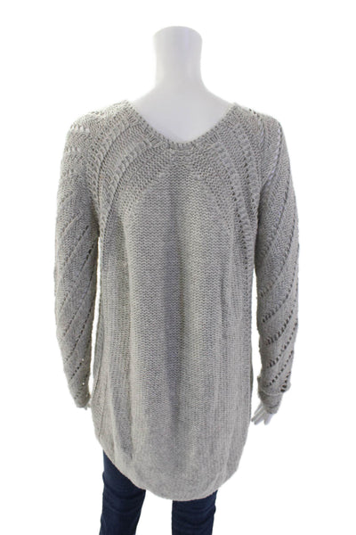Helmut Lang Women's Round Long Sleeves Open Knit Hi-Lo Hem Sweater Gray Size S