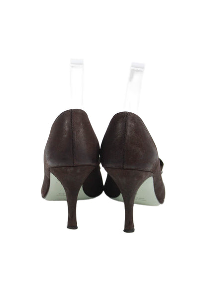 Cynthia Rowley Women's Open Toe Bow Leather Cone Heels Pumps Brown Size 8