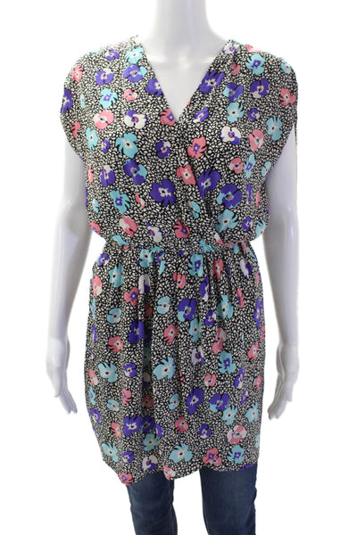 Neiman Marcus Womens Textured V-neck Sleeveless Floral Blouse Size S