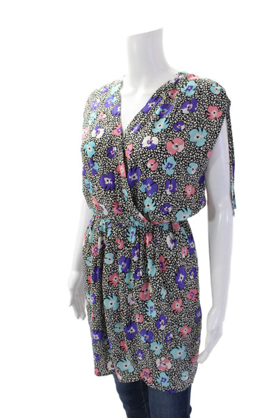 Neiman Marcus Womens Textured V-neck Sleeveless Floral Blouse Size S