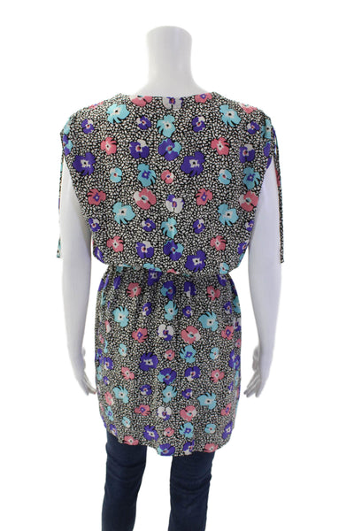 Neiman Marcus Womens Textured V-neck Sleeveless Floral Blouse Size S
