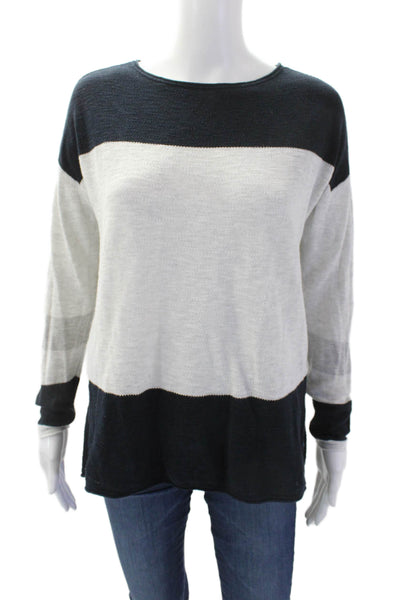 Vince Womens Cotton Long Sleeve Striped Knit Sweater White Size XS