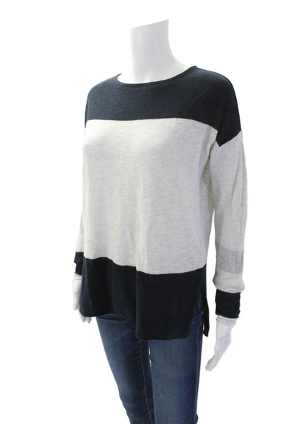 Vince Womens Cotton Long Sleeve Striped Knit Sweater White Size XS